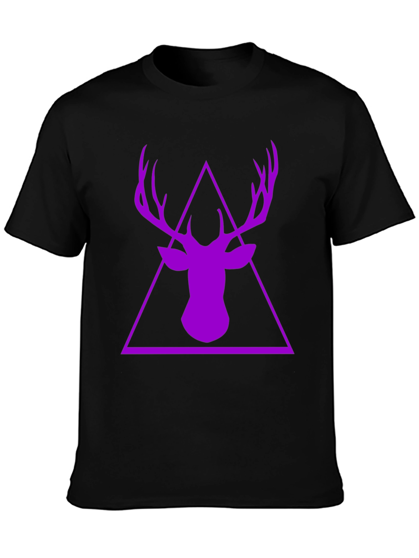 Purple Deer Triangle Graphic Black T-Shirt