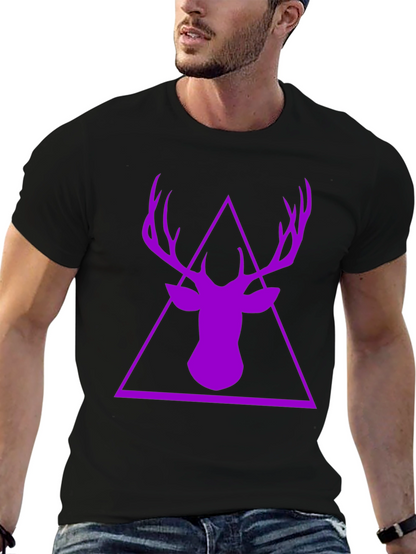 Purple Deer Triangle Graphic Black T-Shirt