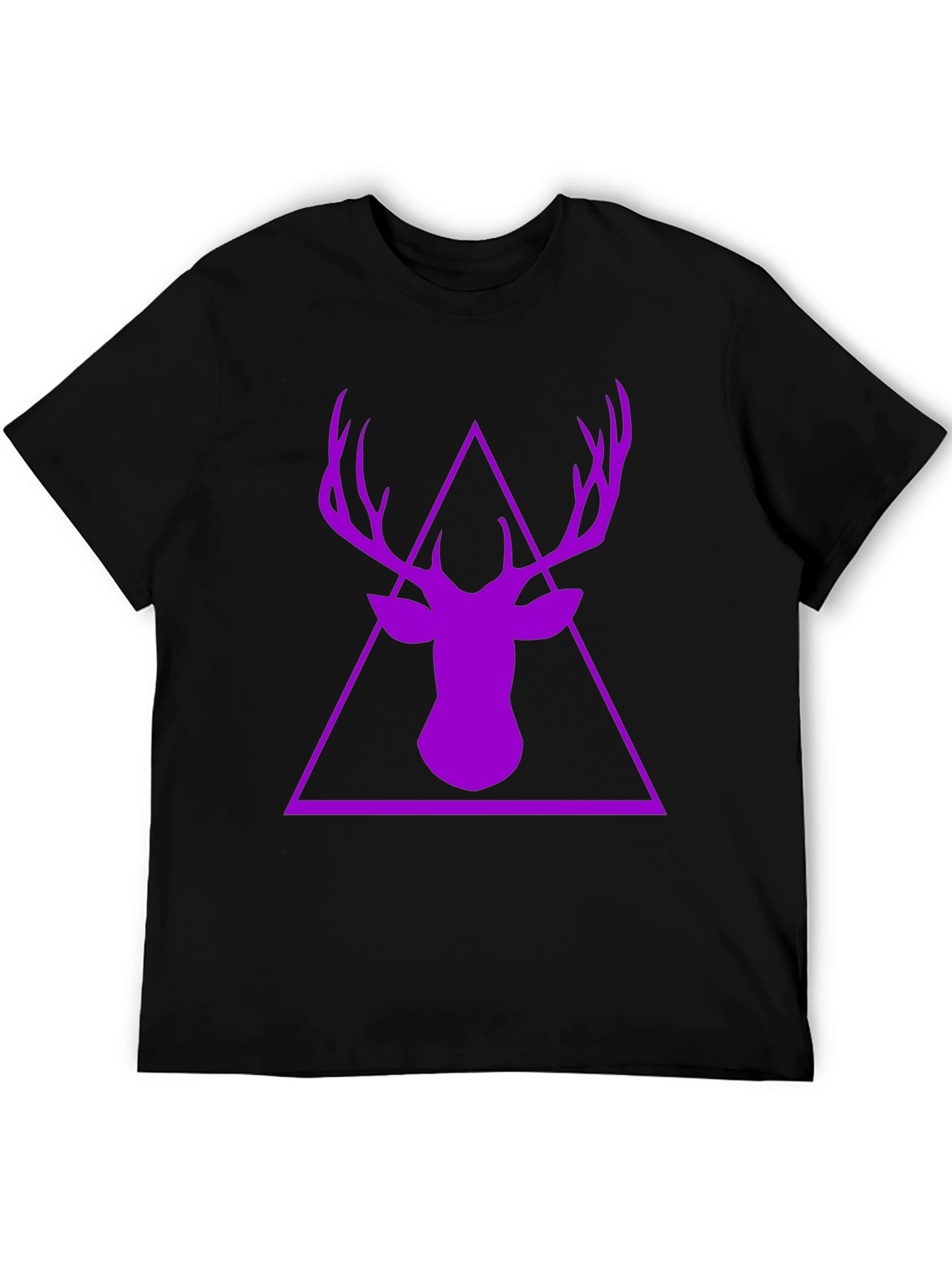 Purple Deer Triangle Graphic Black T-Shirt