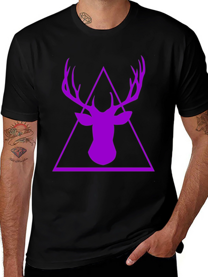 Purple Deer Triangle Graphic Black T-Shirt