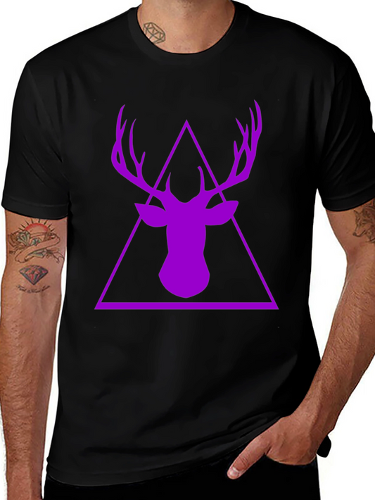 Purple Deer Triangle Graphic Black T-Shirt