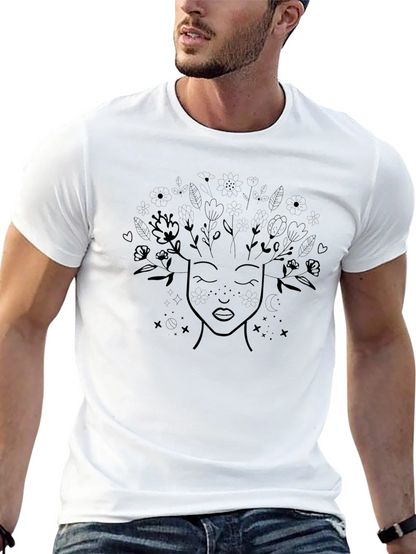 Black T-Shirt with Floral Mind Design
