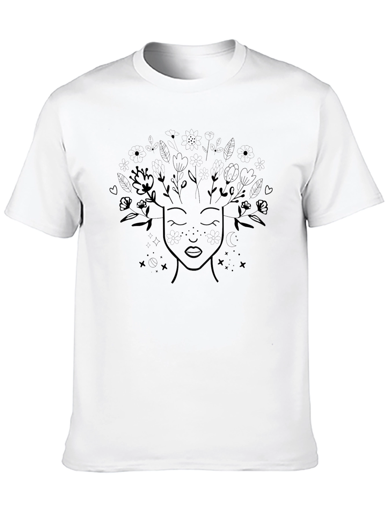 Black T-Shirt with Floral Mind Design