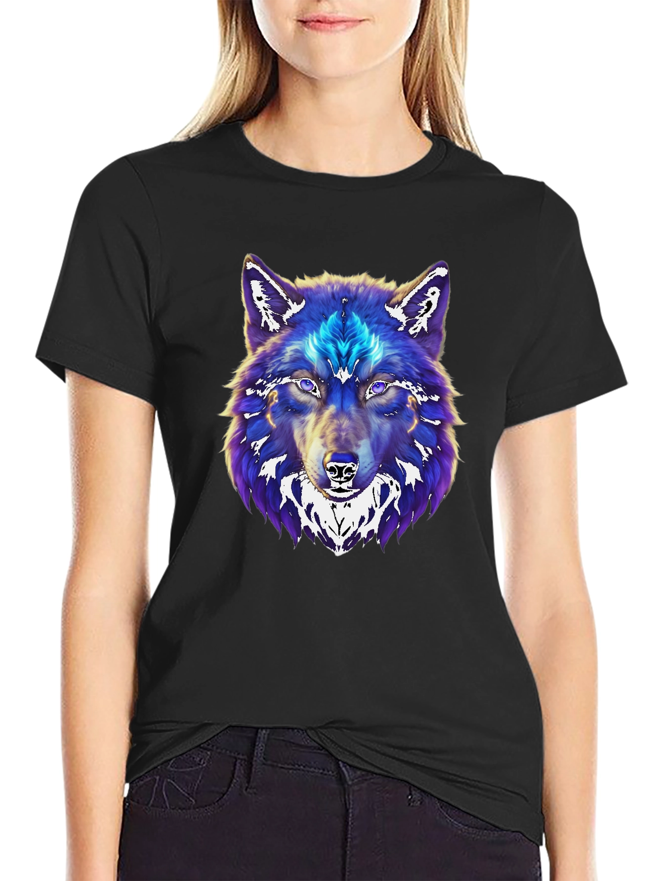 Wolf Graphic Print Black T-Shirt