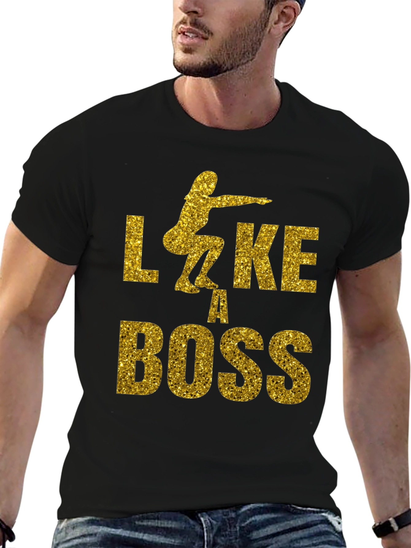 Squat Like A Boss Gold Glitter Graphic Tee