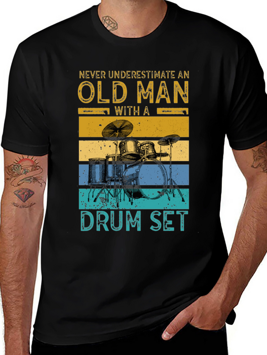 Old Man Drum Set Graphic Tee - Black