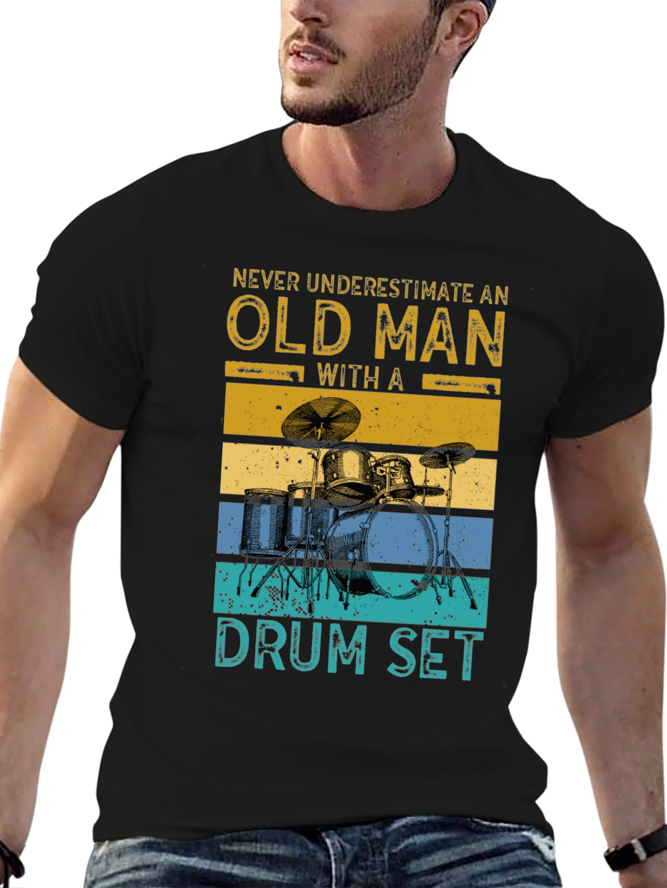 Old Man Drum Set Graphic Tee - Black