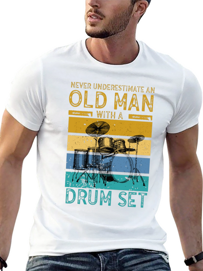 Old Man Drum Set Graphic Tee - Black