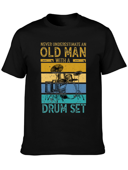 Old Man Drum Set Graphic Tee - Black