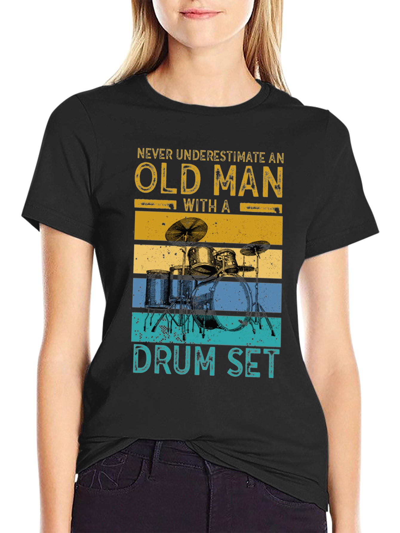 Old Man Drum Set Graphic Tee - Black