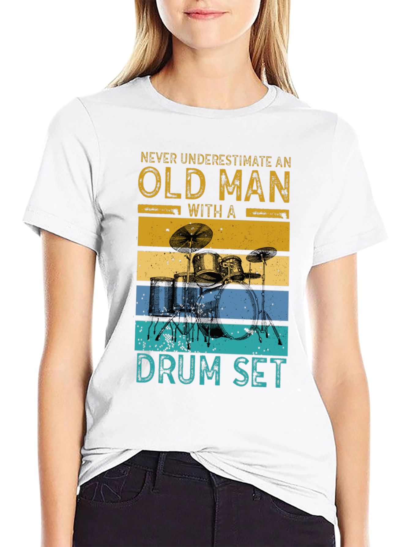 Old Man Drum Set Graphic Tee - Black