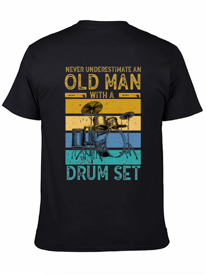 Old Man Drum Set Graphic Tee - Black