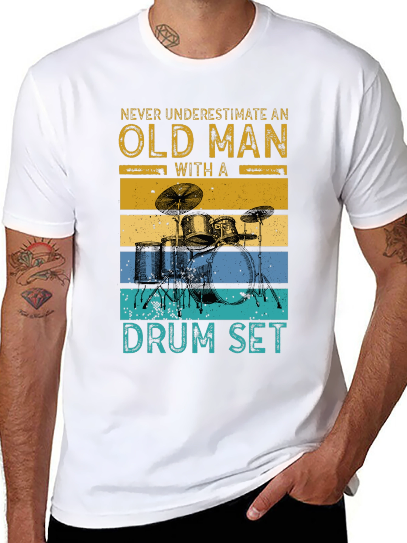 Old Man Drum Set Graphic Tee - Black