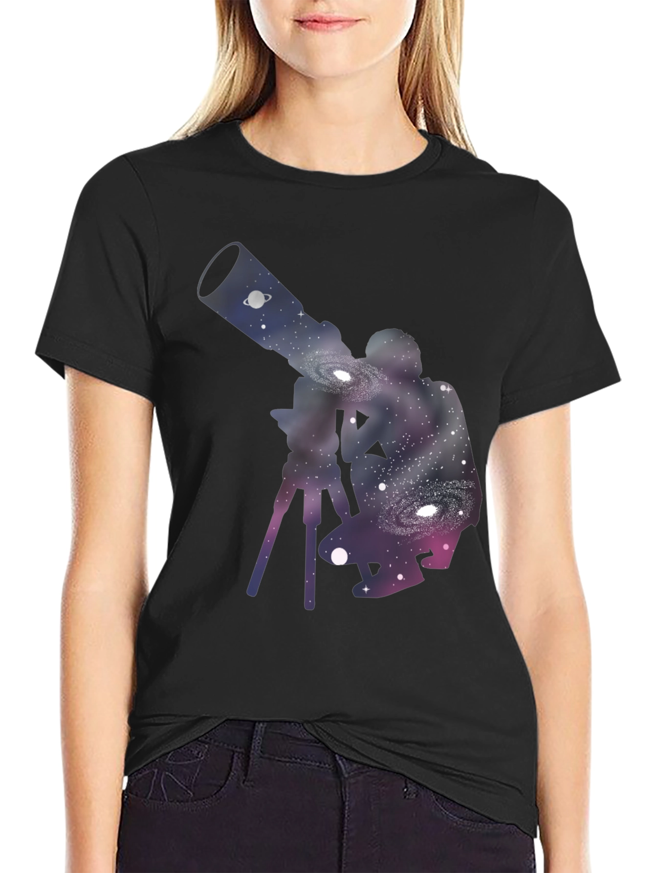 Galaxy Telescope Black T-Shirt - Stargazing Apparel