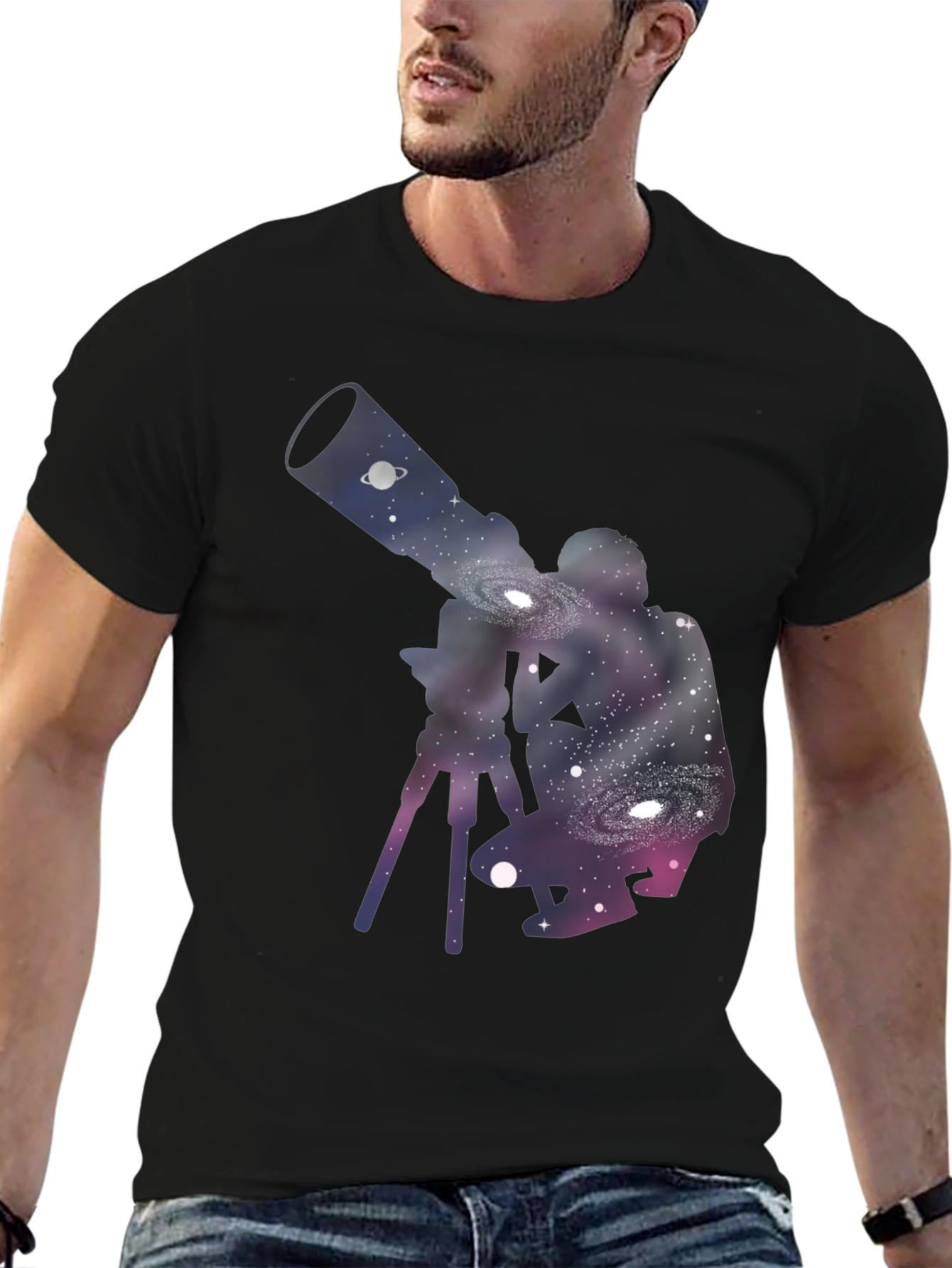 Galaxy Telescope Black T-Shirt - Stargazing Apparel