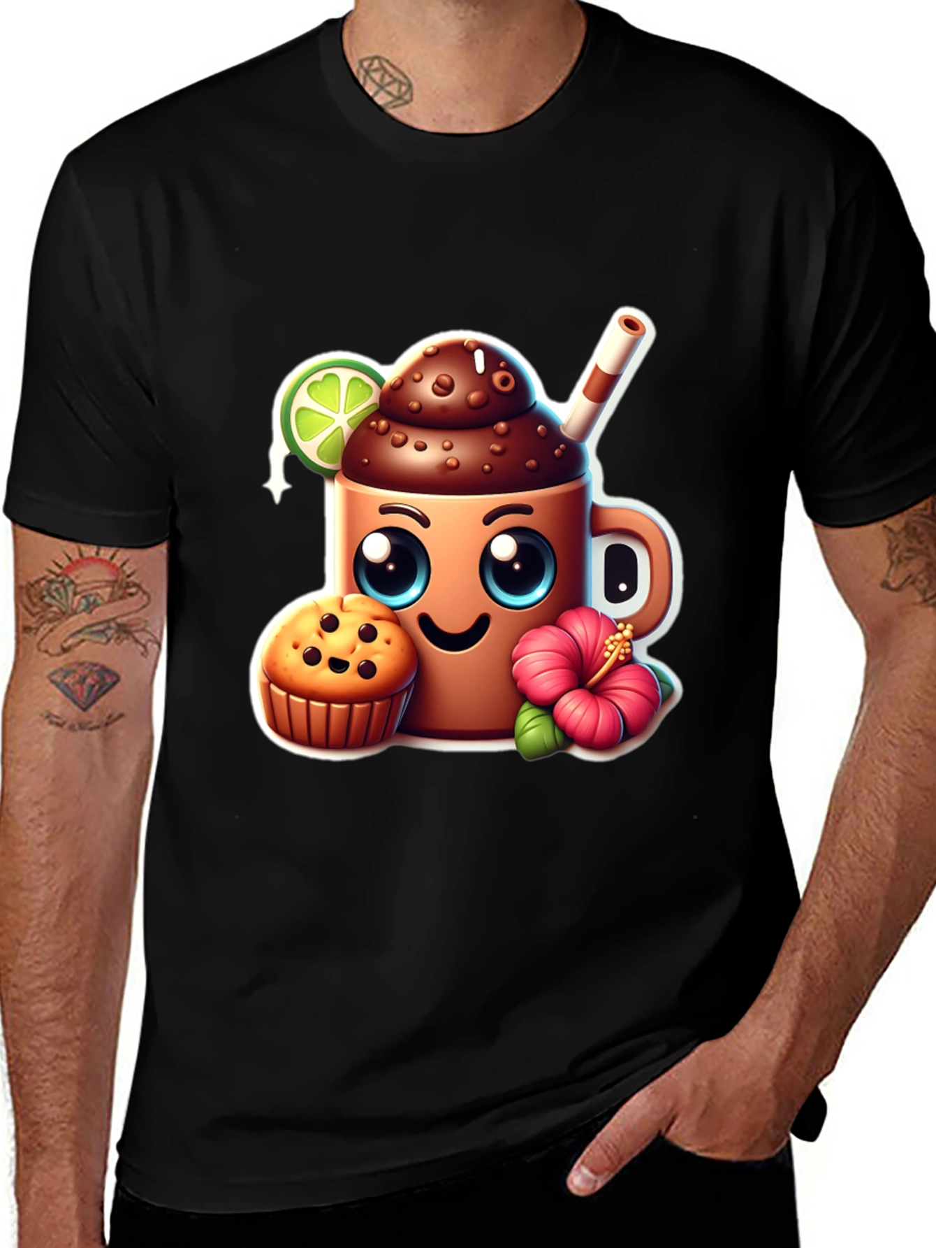 Fun Graphic Tee: Kawaii Coffee & Muffin