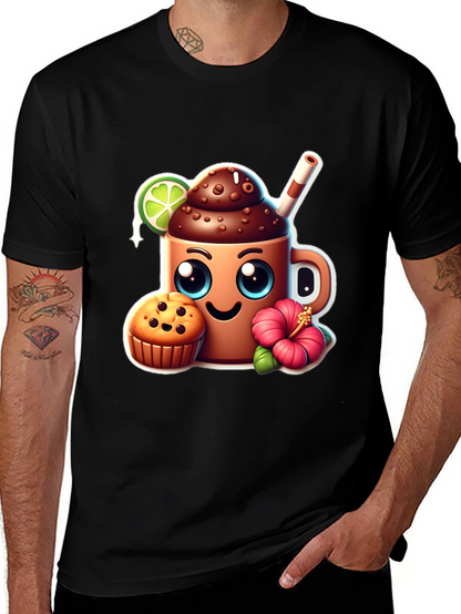 Fun Graphic Tee: Kawaii Coffee & Muffin