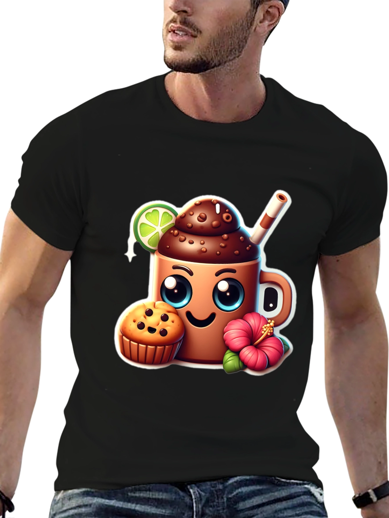 Fun Graphic Tee: Kawaii Coffee & Muffin
