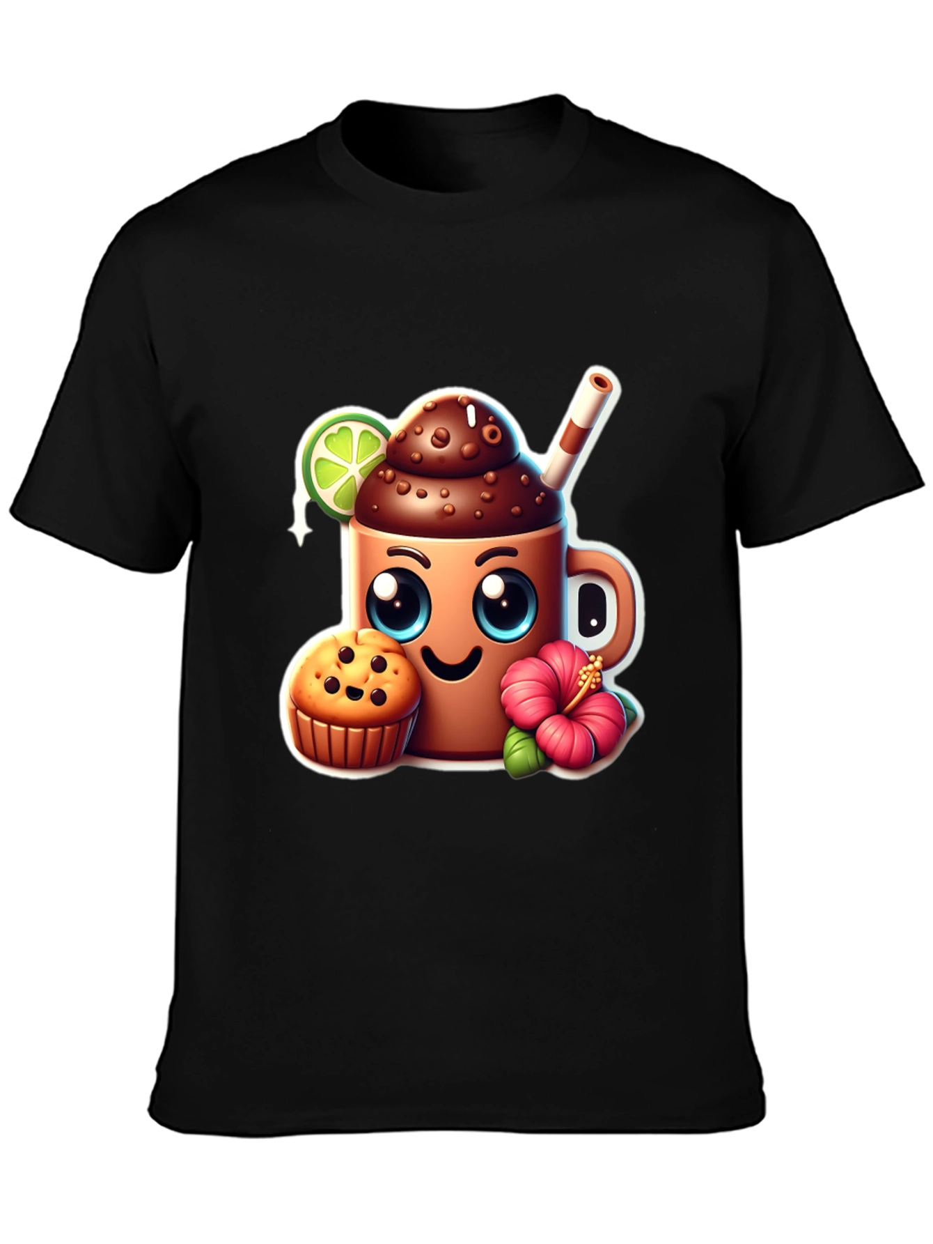 Fun Graphic Tee: Kawaii Coffee & Muffin