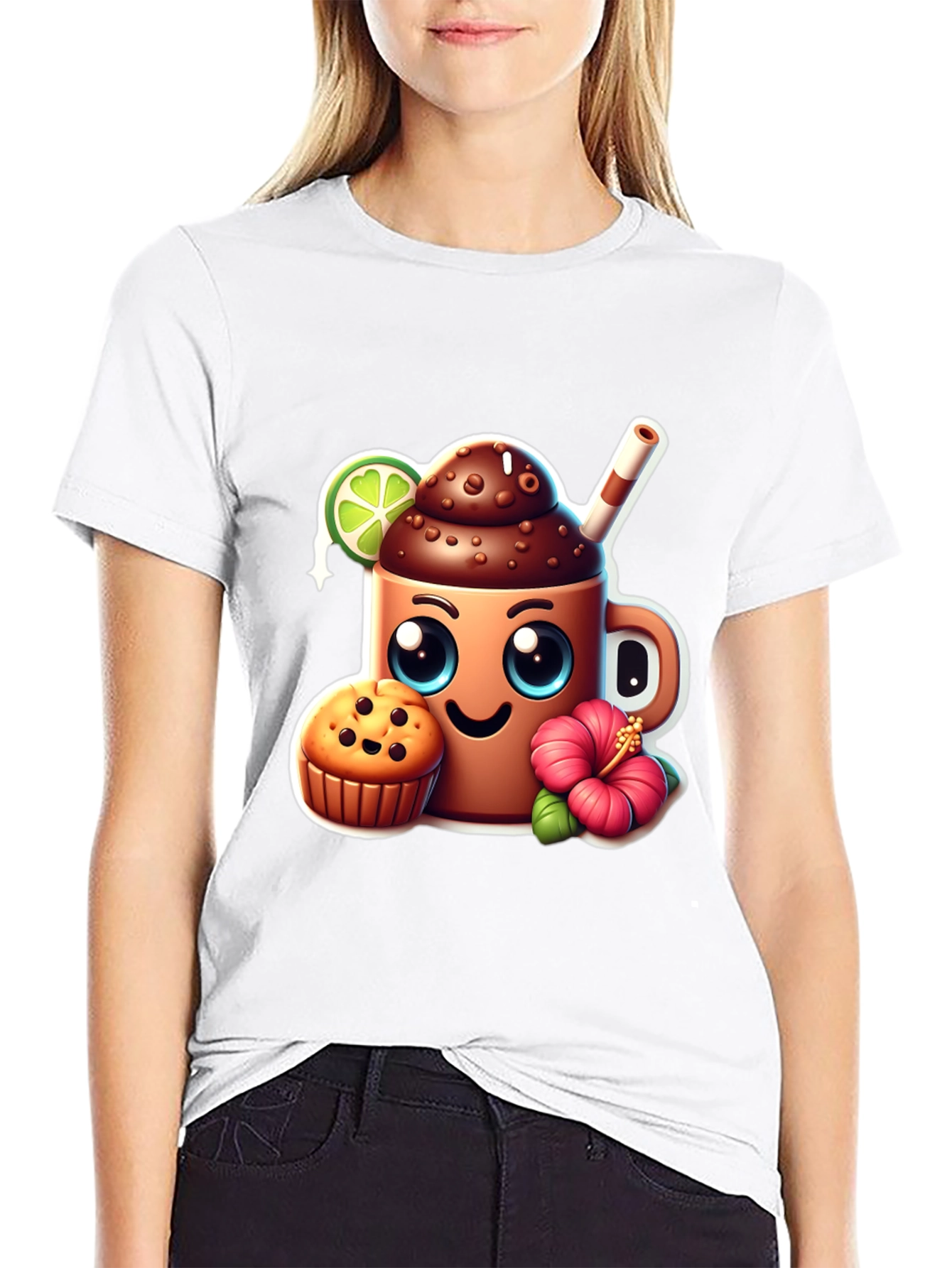 Fun Graphic Tee: Kawaii Coffee & Muffin