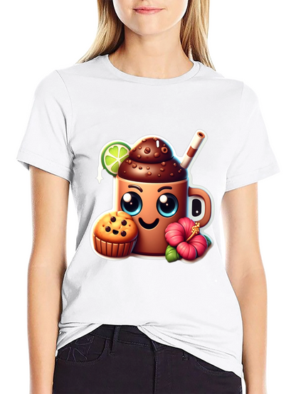 Fun Graphic Tee: Kawaii Coffee & Muffin