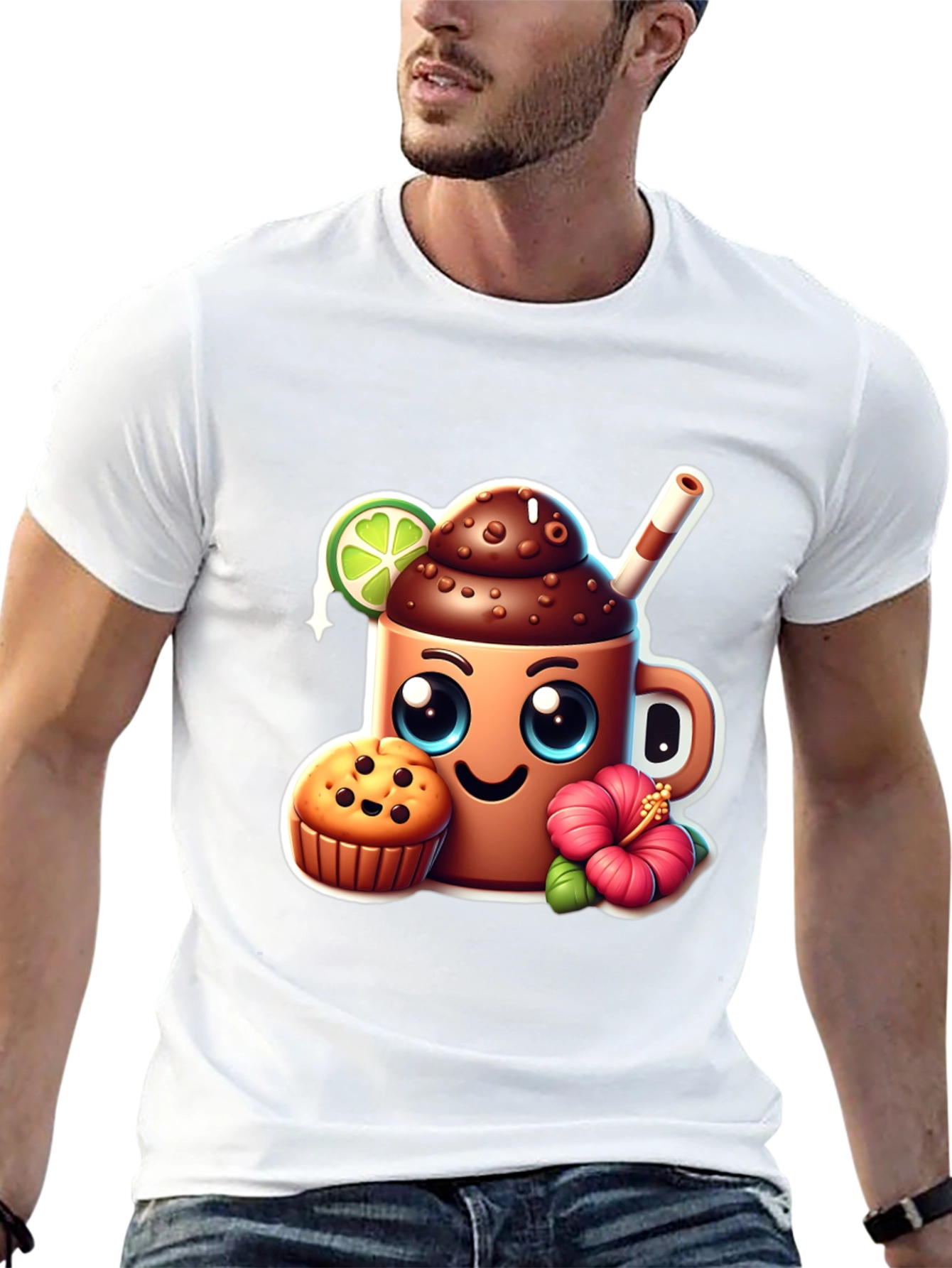 Fun Graphic Tee: Kawaii Coffee & Muffin