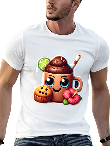 Fun Graphic Tee: Kawaii Coffee & Muffin