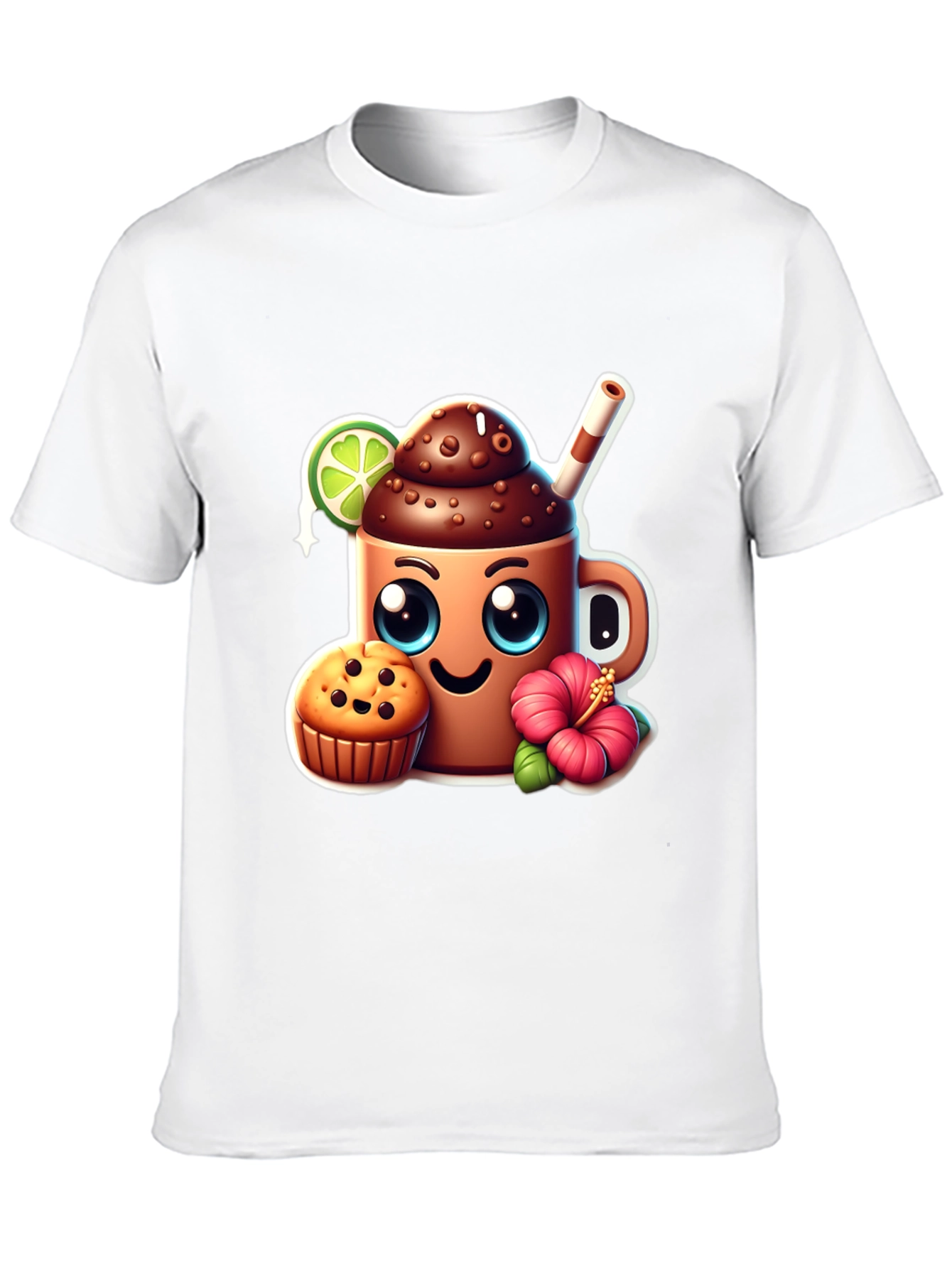 Fun Graphic Tee: Kawaii Coffee & Muffin