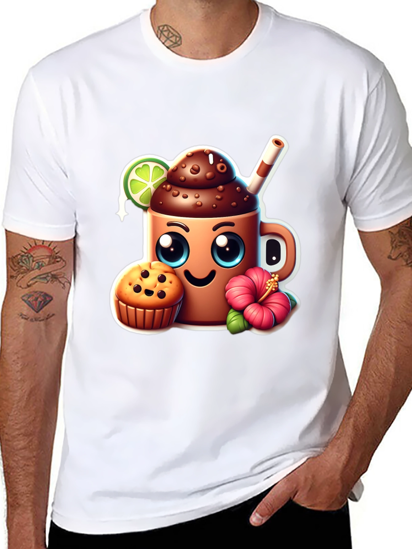 Fun Graphic Tee: Kawaii Coffee & Muffin