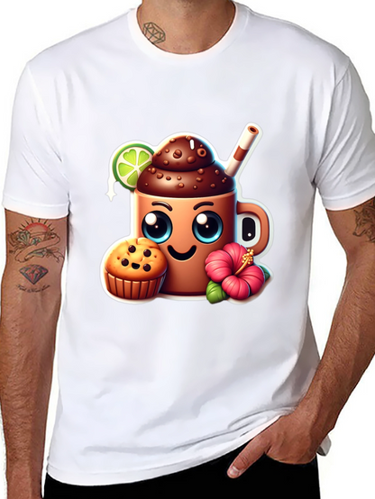 Fun Graphic Tee: Kawaii Coffee & Muffin