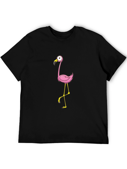 Black Tee with Cartoon Flamingo Design