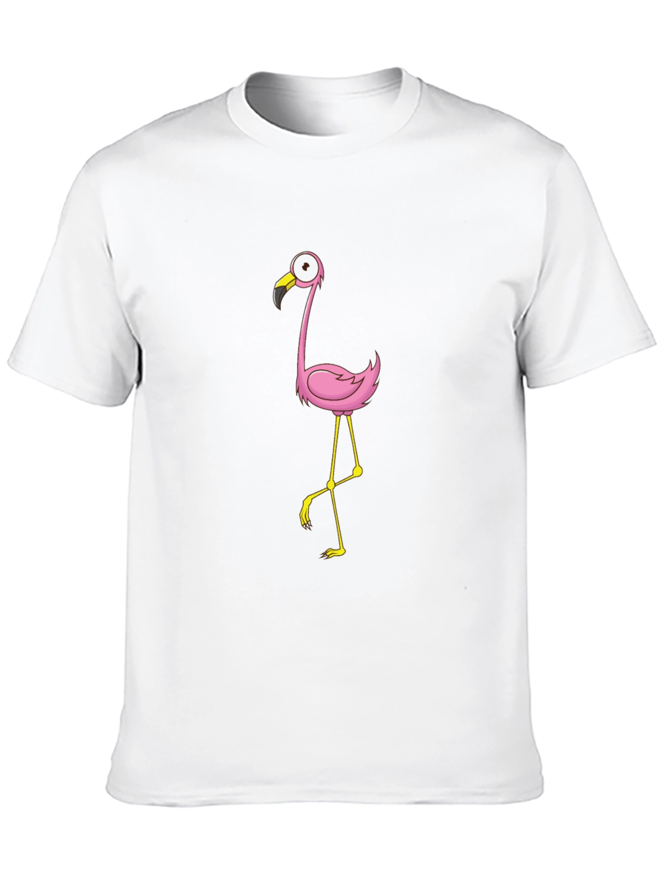 Black Tee with Cartoon Flamingo Design