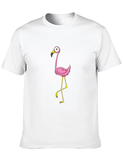 Black Tee with Cartoon Flamingo Design