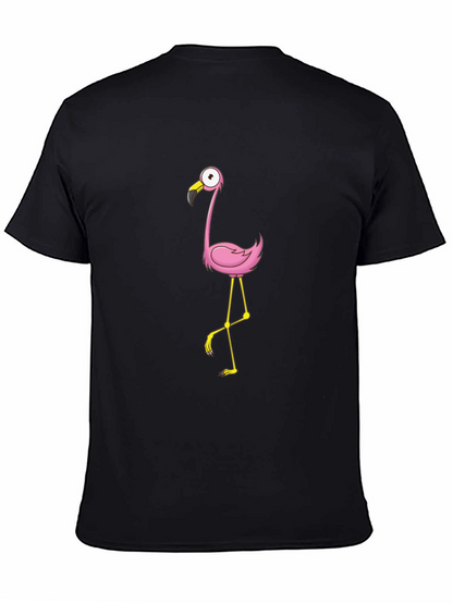 Black Tee with Cartoon Flamingo Design