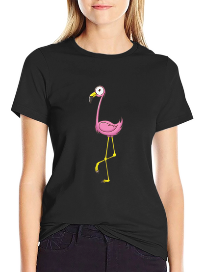 Black Tee with Cartoon Flamingo Design