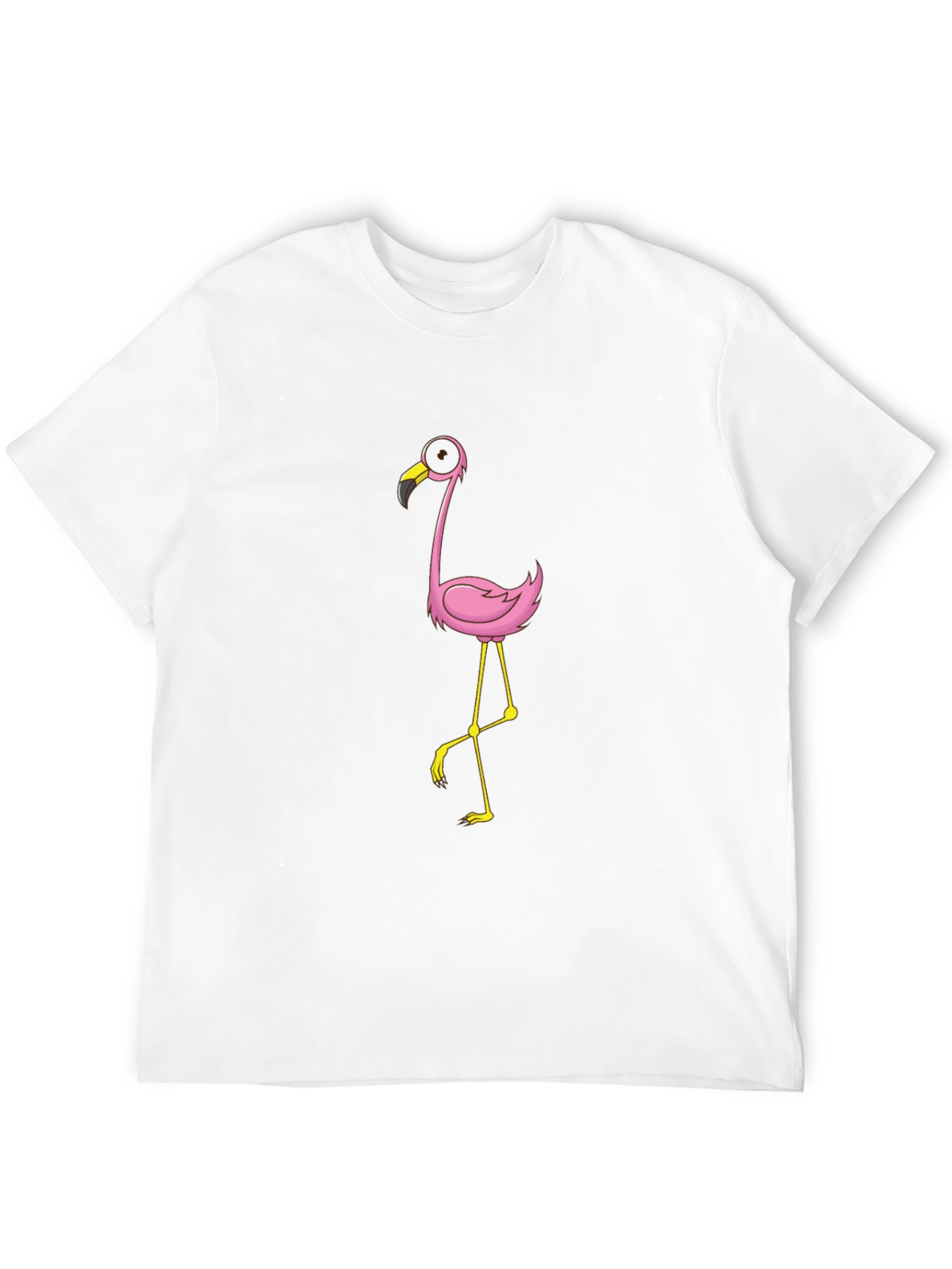 Black Tee with Cartoon Flamingo Design