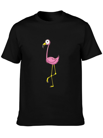 Black Tee with Cartoon Flamingo Design