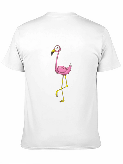 Black Tee with Cartoon Flamingo Design