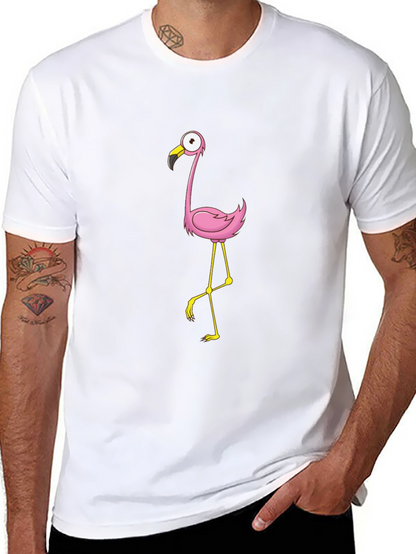 Black Tee with Cartoon Flamingo Design