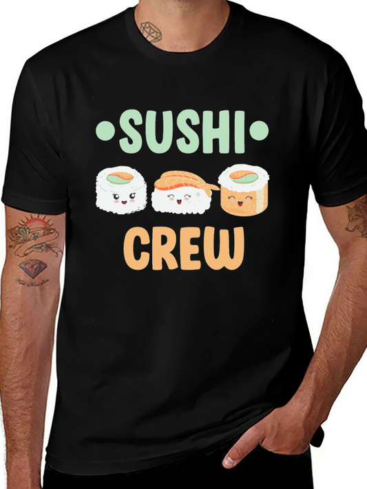 Sushi Crew Cute Graphic Tee - Unisex Black T-Shirt