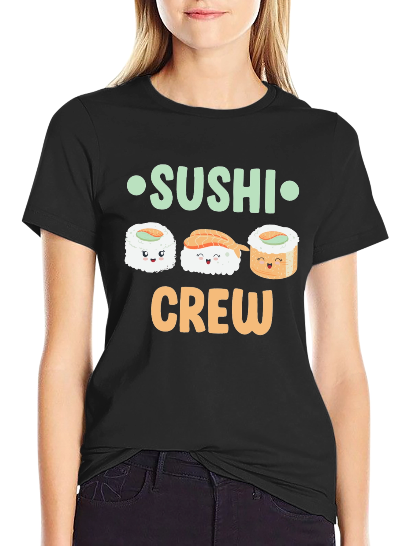 Sushi Crew Cute Graphic Tee - Unisex Black T-Shirt