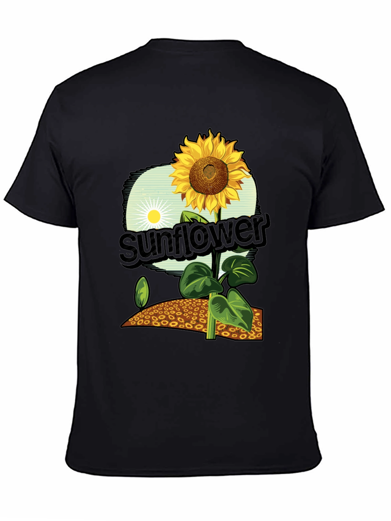 Sunflower Graphic Print T-Shirt - Black Cotton Tee