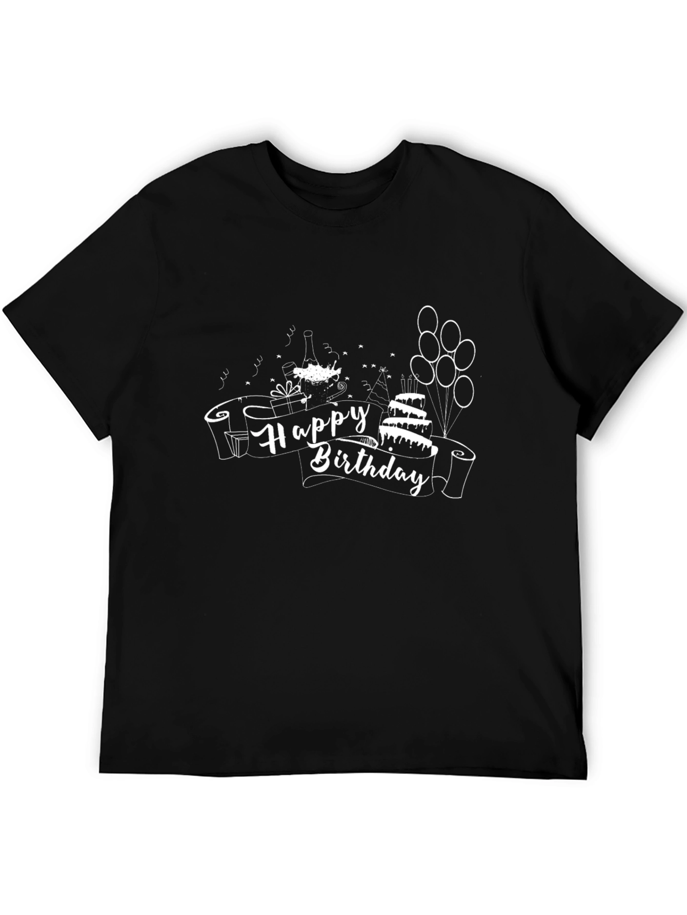 Happy Birthday T-Shirt - Black Crew Neck Tee