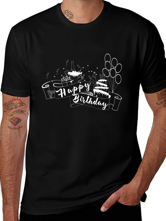 Happy Birthday T-Shirt - Black Crew Neck Tee