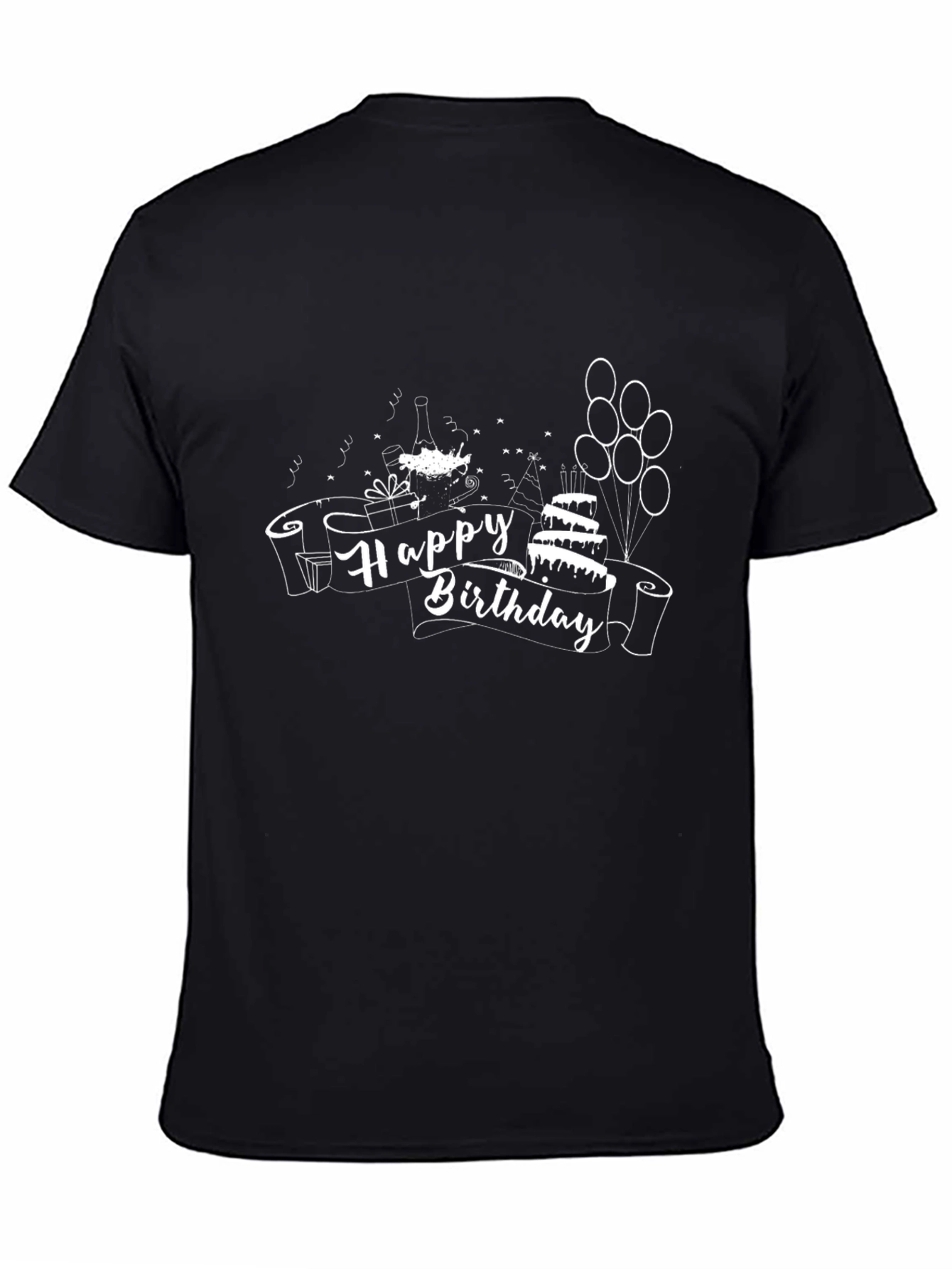 Happy Birthday T-Shirt - Black Crew Neck Tee