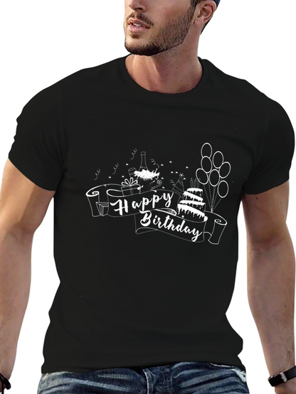 Happy Birthday T-Shirt - Black Crew Neck Tee