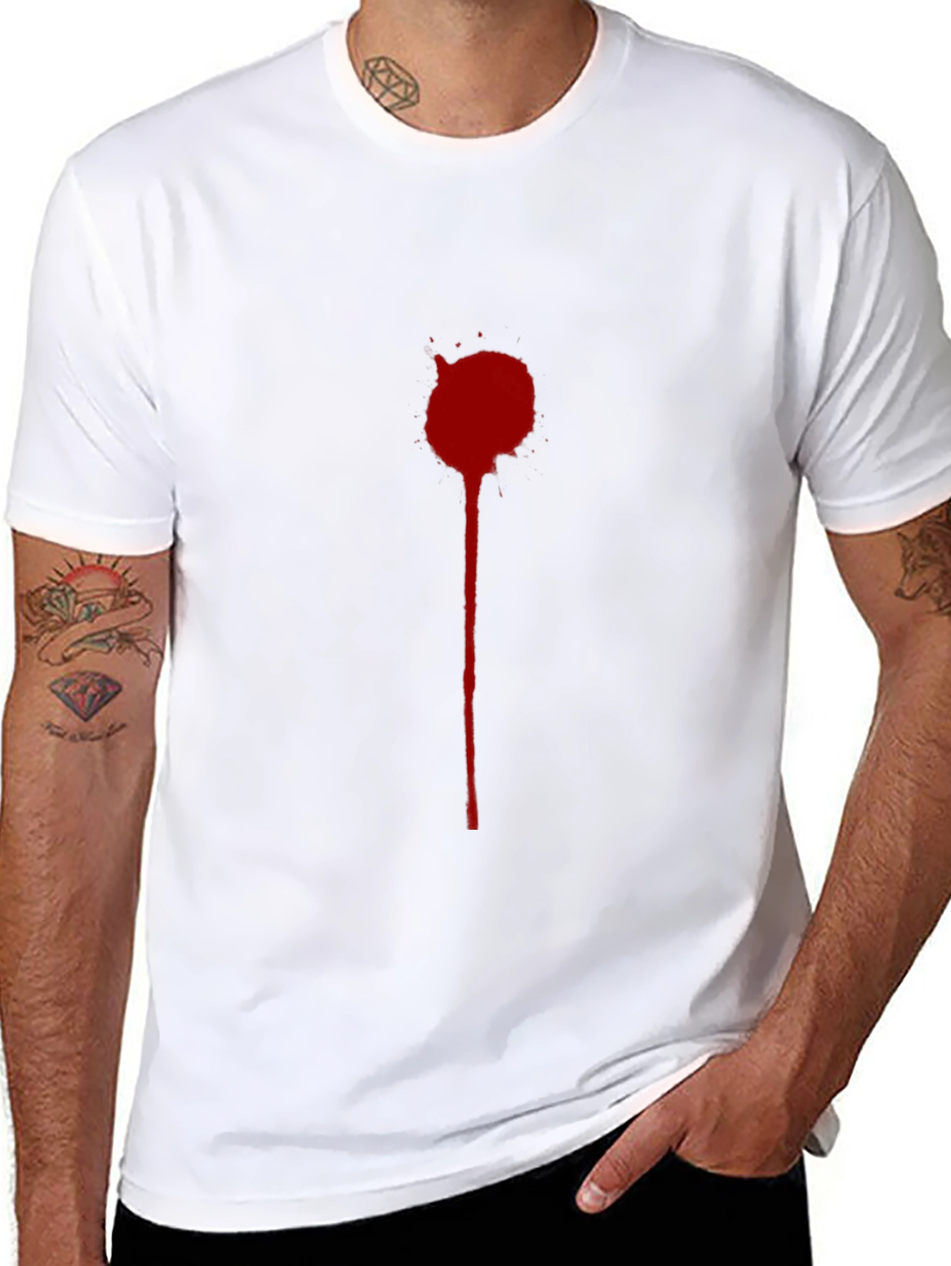 Mens Black T-Shirt with Red Splatter