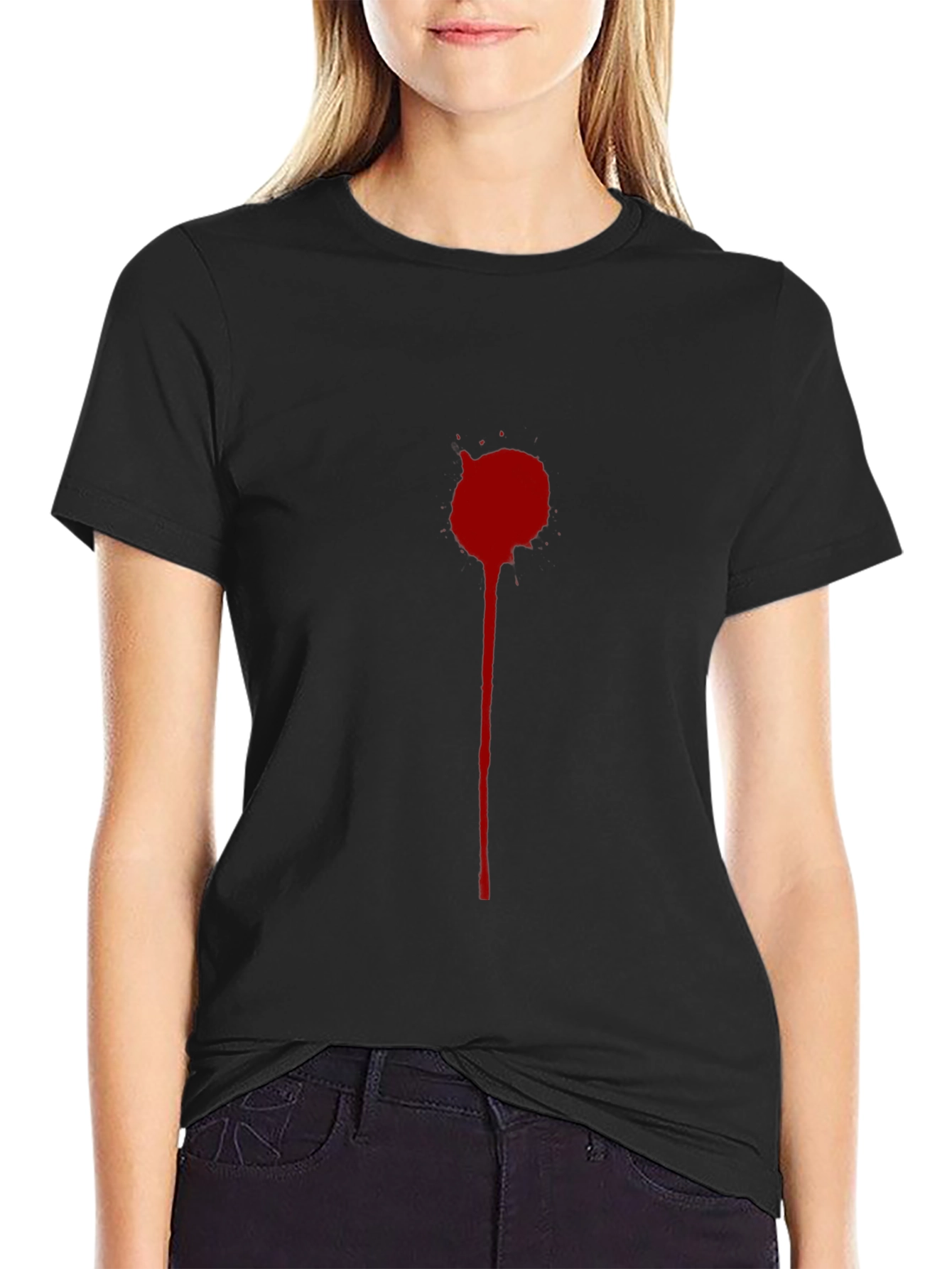 Mens Black T-Shirt with Red Splatter