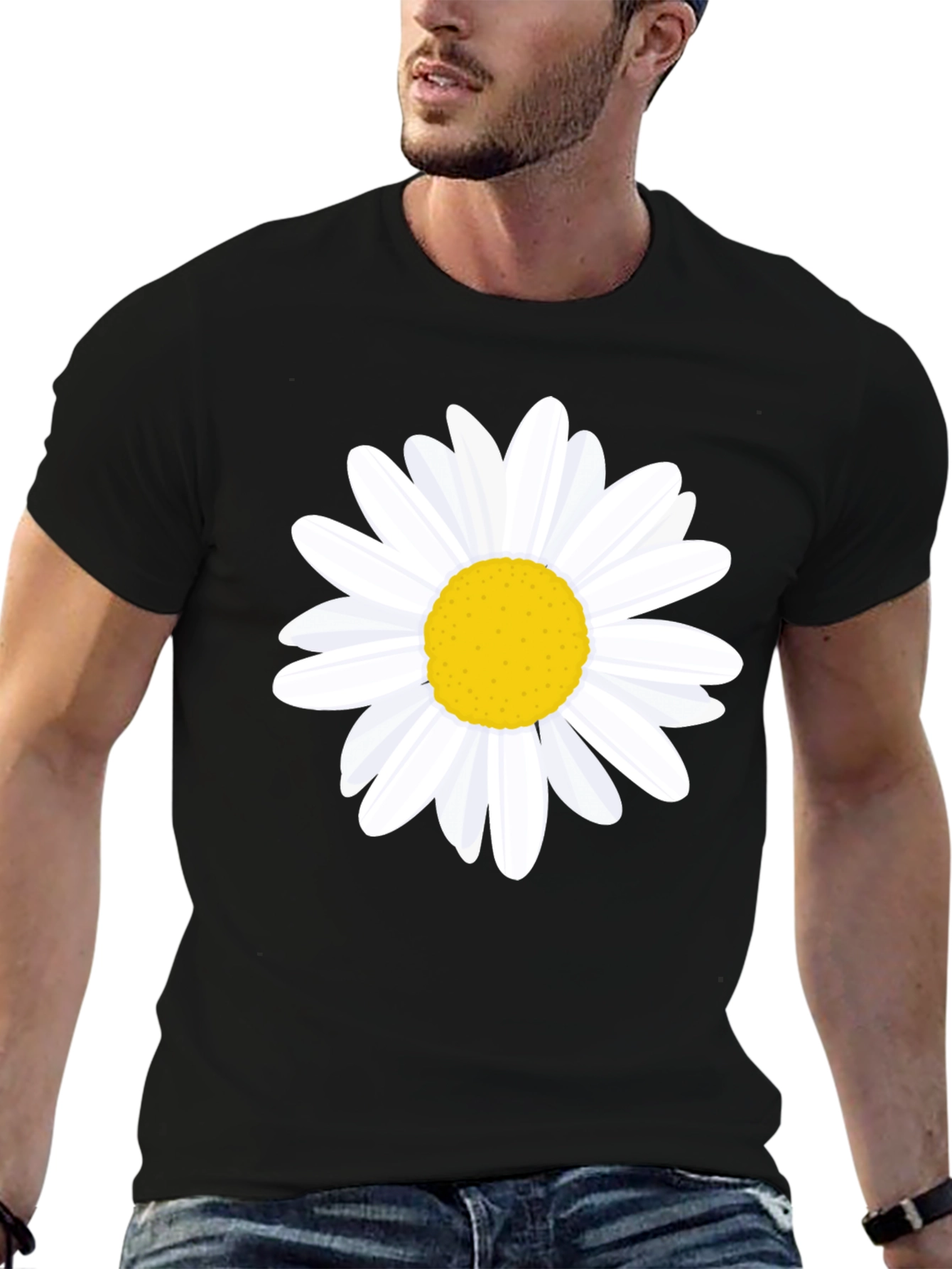 Daisy Graphic Tee - Black Cotton T-Shirt