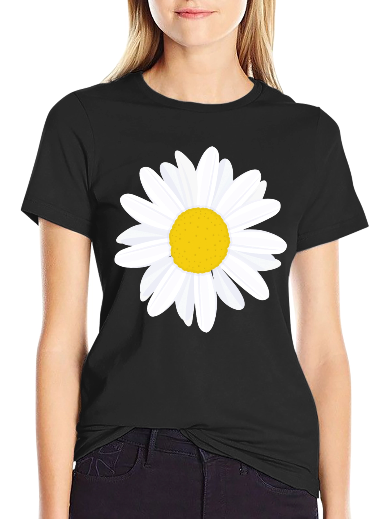 Daisy Graphic Tee - Black Cotton T-Shirt